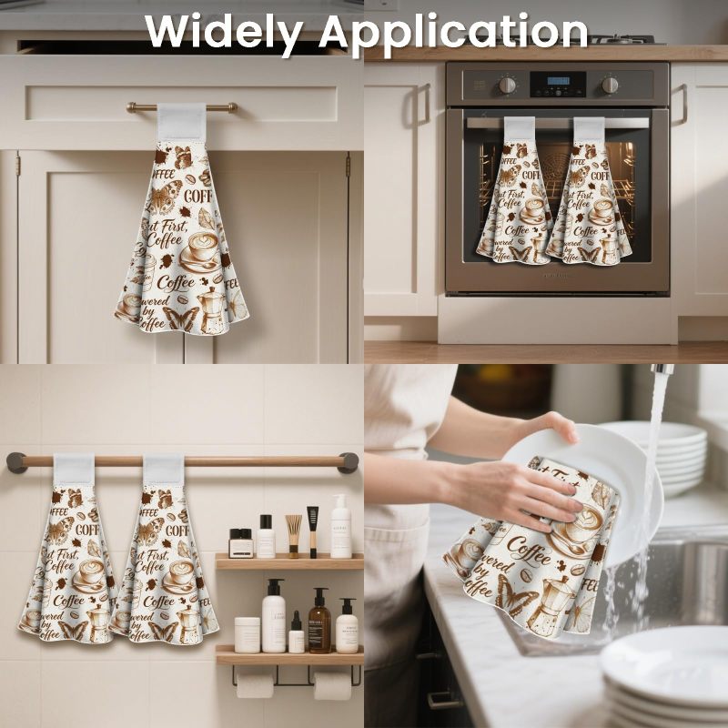Microfiber Hand Towels 17.1" L X 12.4" W Super Absorbent - Quick Dry Hanging Loop Towels for Home Kitchen Bathroom RV Coffee Lovers - Image 5