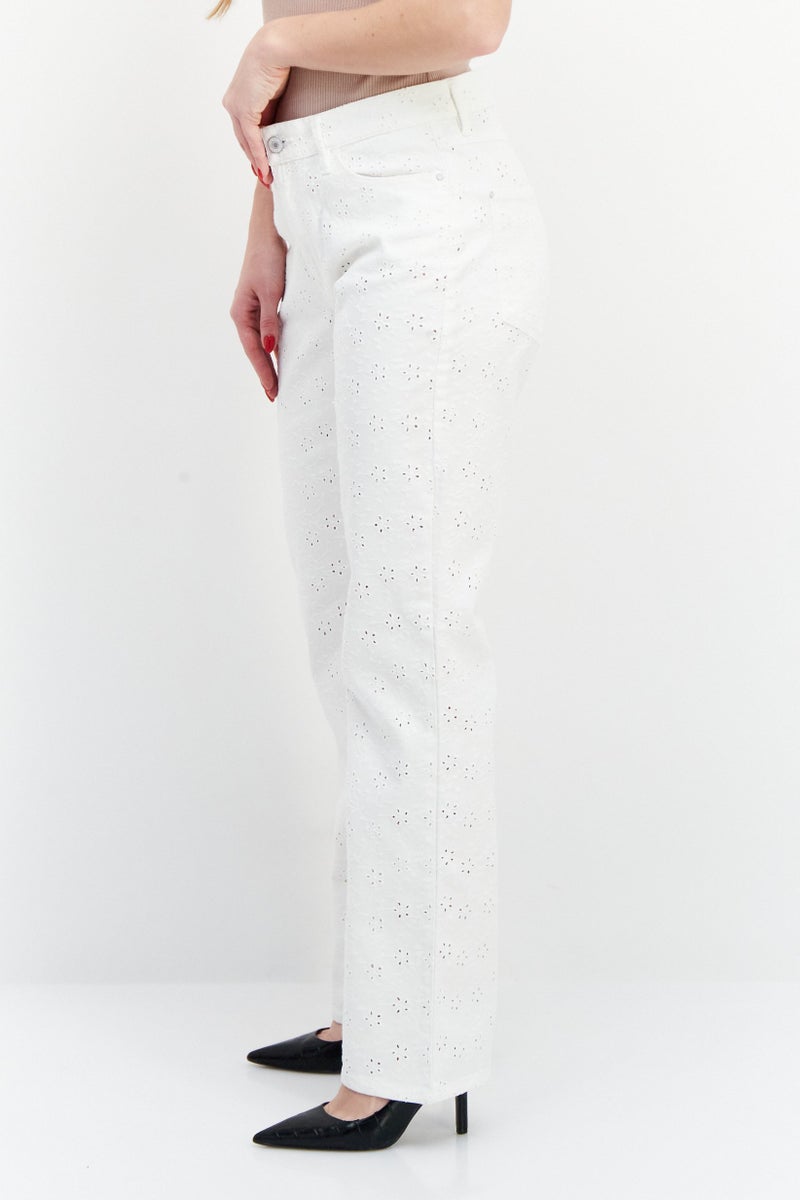 GUESS Women Regular Fit High Waist Embroidered Stretchable Denim, White  - Image 2