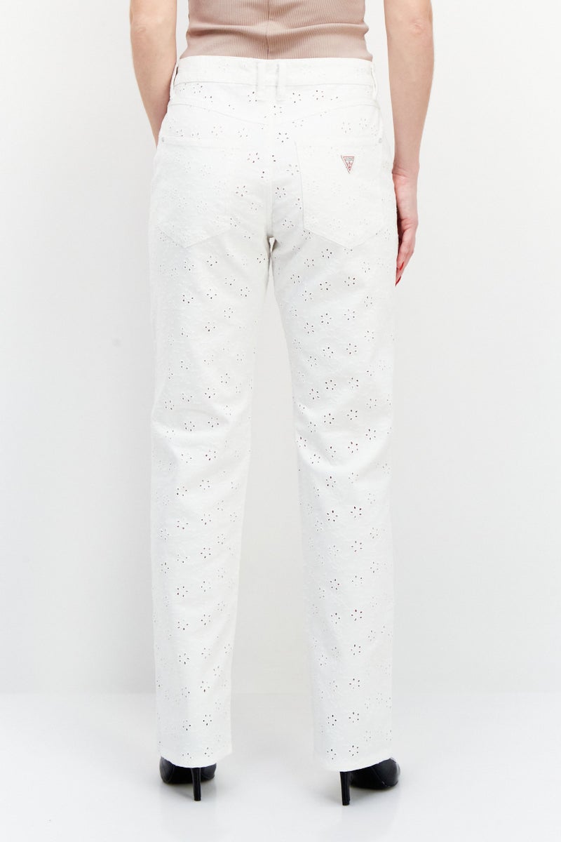 GUESS Women Regular Fit High Waist Embroidered Stretchable Denim, White  - Image 3