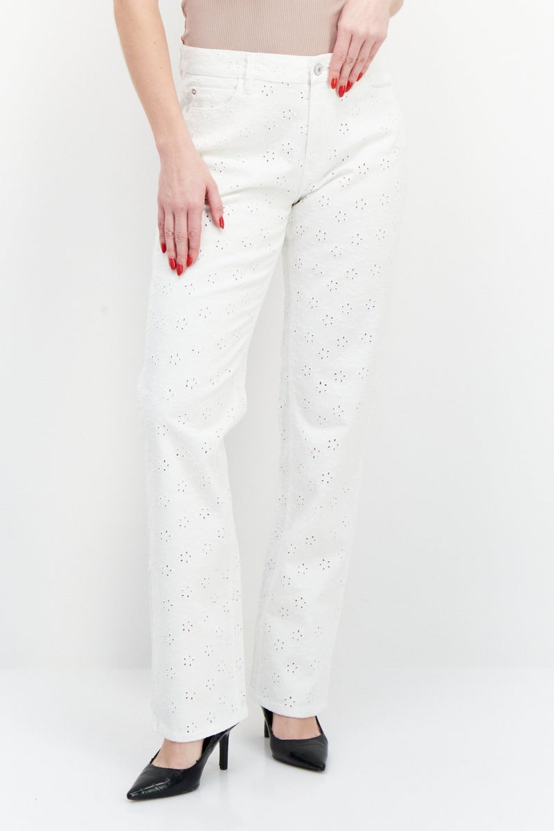 GUESS Women Regular Fit High Waist Embroidered Stretchable Denim, White  - Image 1