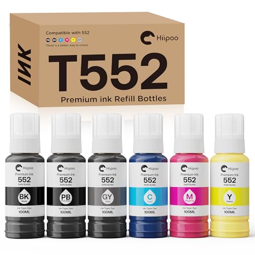 Hiipoo 600ml 552 Ink Replacement for T552 Ink Refill Bottles for Photo ET-8500 ET-8550 Wide-Format Supertank Printers (Not Sublimation Ink) - Image 1