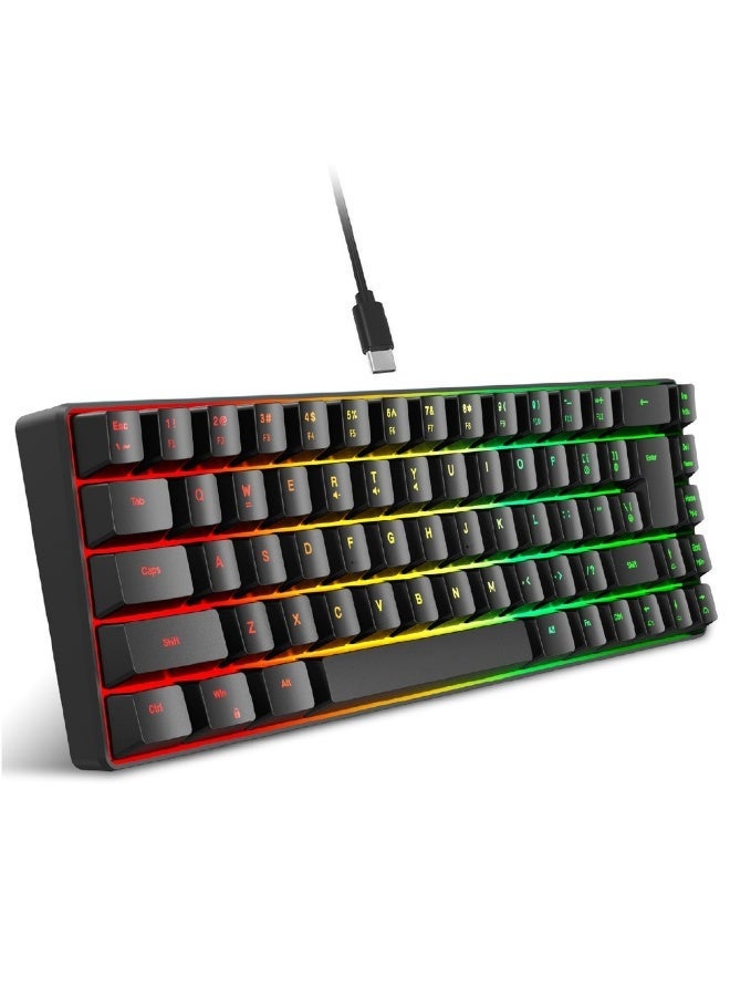 R8 1037 Gaming Mechanical Keyboard 60% Compact – Rainbow LED Backlit – 61 Keys Arabic / English Key – BLUE Switches –Double injection key caps Illumination – USB Wired | Black - Image 1