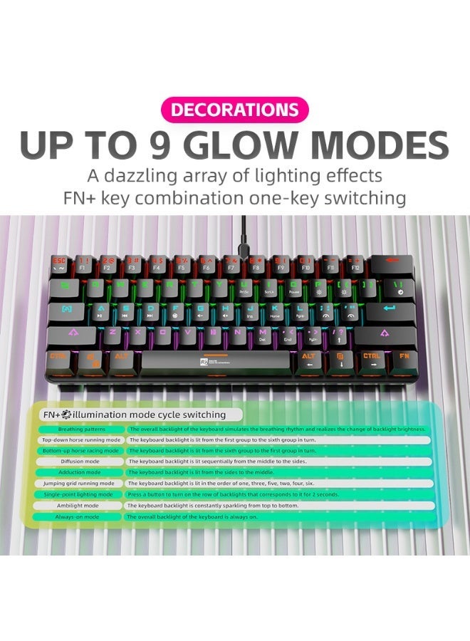 R8 1037 Gaming Mechanical Keyboard 60% Compact – Rainbow LED Backlit – 61 Keys Arabic / English Key – BLUE Switches –Double injection key caps Illumination – USB Wired | Black - Image 5