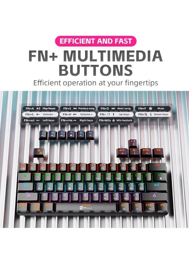 R8 1037 Gaming Mechanical Keyboard 60% Compact – Rainbow LED Backlit – 61 Keys Arabic / English Key – BLUE Switches –Double injection key caps Illumination – USB Wired | Black - Image 4