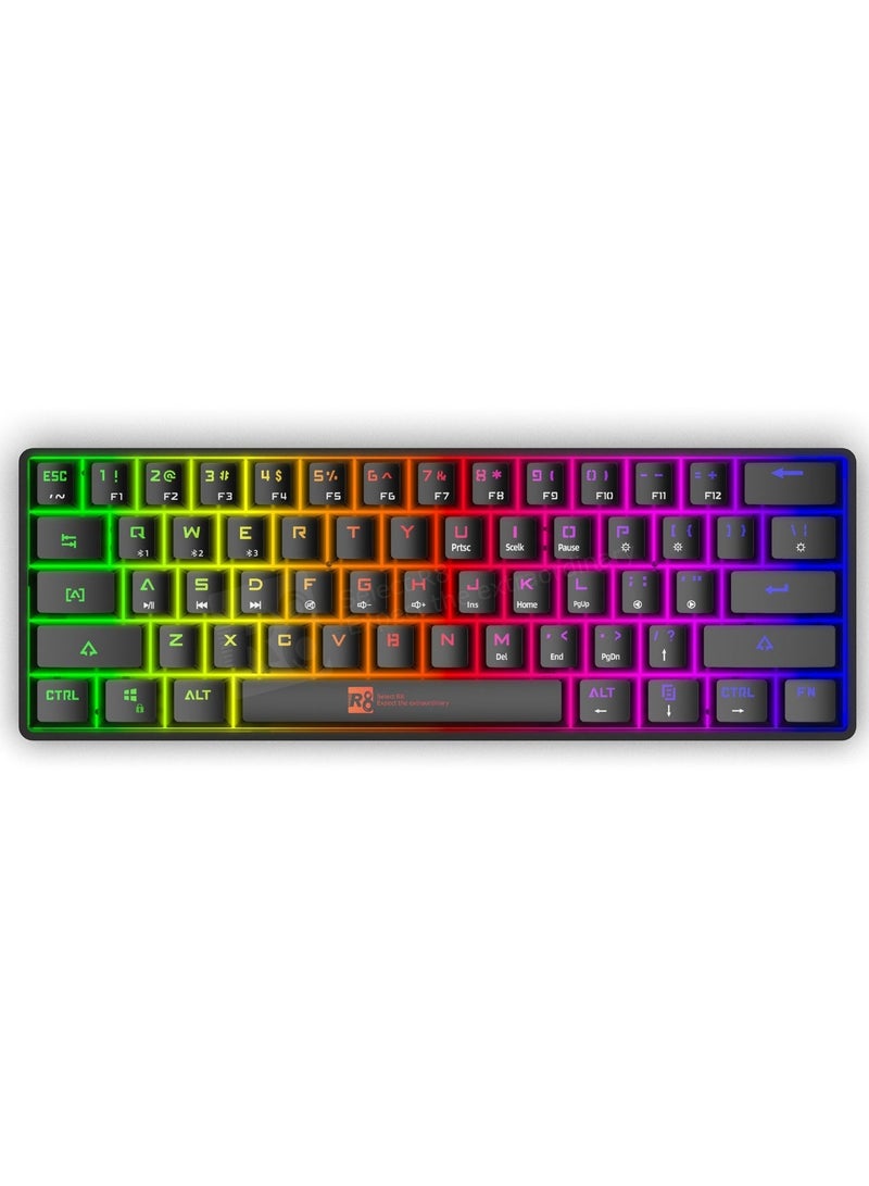 R8 1037 Gaming Mechanical Keyboard 60% Compact – Rainbow LED Backlit – 61 Keys Arabic / English Key – BLUE Switches –Double injection key caps Illumination – USB Wired | Black - Image 3