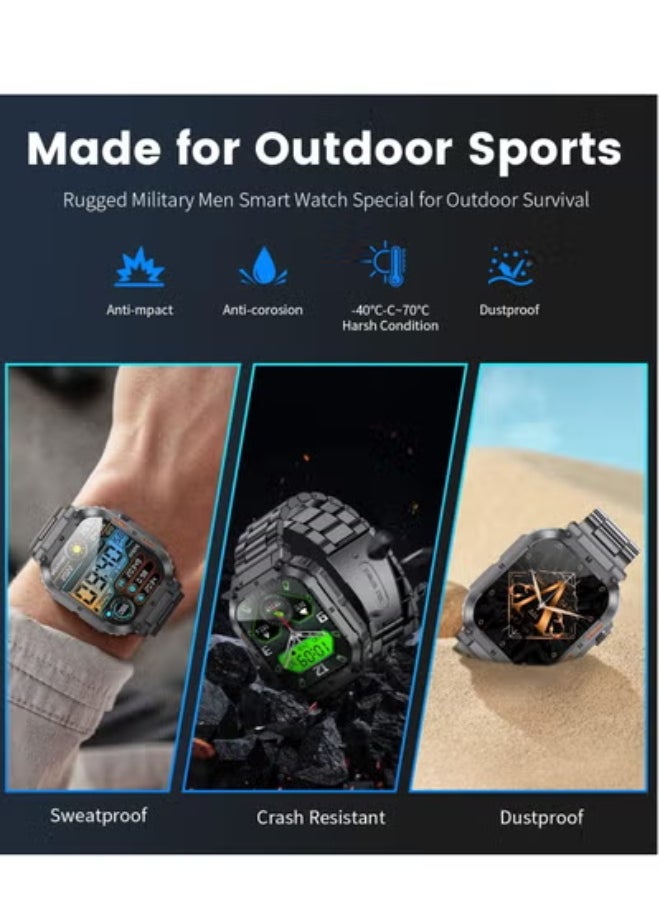 AROAQ - Smart Watch for Men(Answer/Dial Calls),1.96'' HD touch screen,100+ Sports Modes,400 mAh Smartwatch with Heart Rate/SpO2/Blood Pressure 5ATM Waterproof Fitness Watch for Android and iOS-Black - Image 1