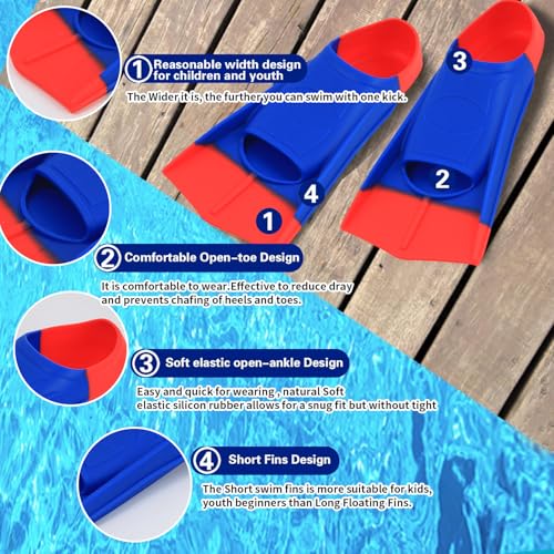 Prsca Kids Swim Fins,Short Youth Lap Swimming Flippers,Soft Silicone Training Fins for Children Girls Boys Beginners - Image 2
