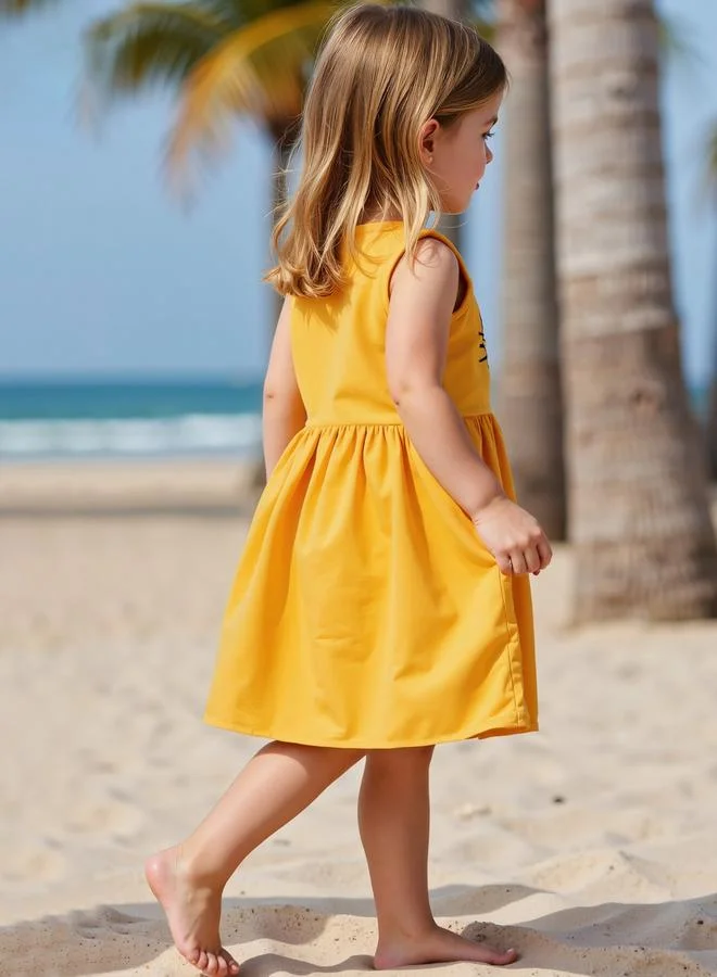 Take Two Girls Yellow Graphic Print Sleeveless Dress