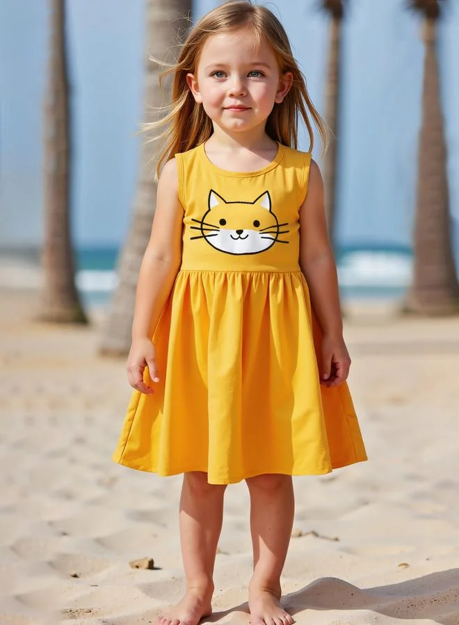 Take Two Girls Yellow Graphic Print Sleeveless Dress