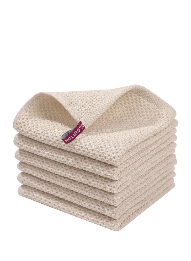 LUNA Home LUNA Home 100% cotton waffle weave kitchen dish cloths, ultra soft absorbent quick drying dish towels, 34x34CM, 6-pack, beige  - Image 1