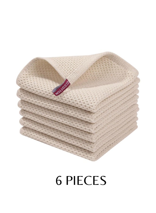 LUNA Home LUNA Home 100% cotton waffle weave kitchen dish cloths, ultra soft absorbent quick drying dish towels, 34x34CM, 6-pack, beige  - Image 2