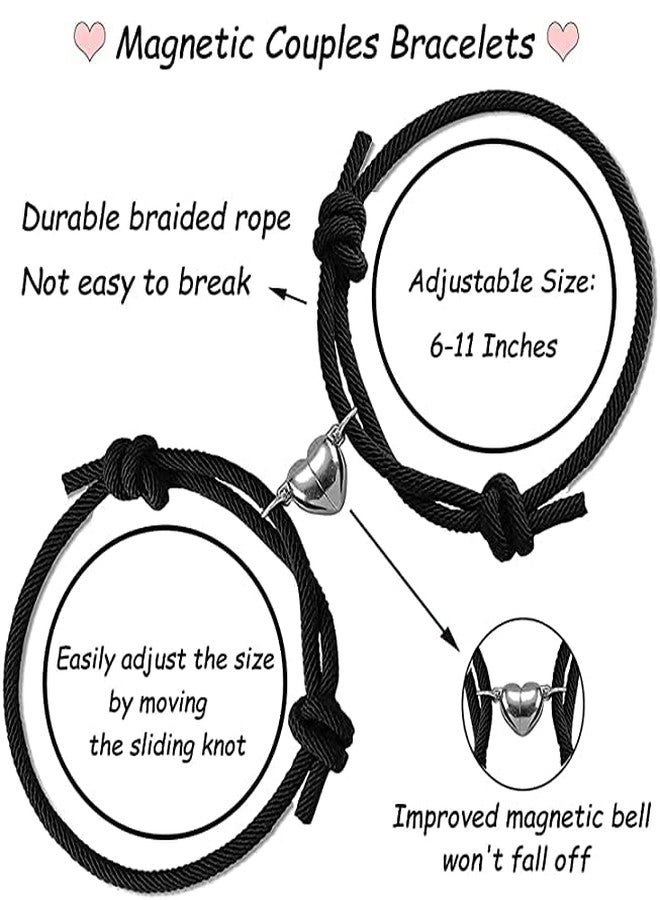BEAUTIVIA Two pieces Magnetic Couple Brceletss for Men Women, Magnetic Heart Attraction Matching Brcelets Lover Gifts forBoyfriend Girlfriend Best Friend (Black) - Image 3