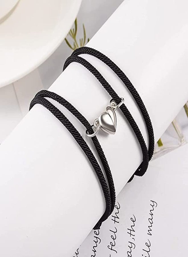 BEAUTIVIA Two pieces Magnetic Couple Brceletss for Men Women, Magnetic Heart Attraction Matching Brcelets Lover Gifts forBoyfriend Girlfriend Best Friend (Black) - Image 1