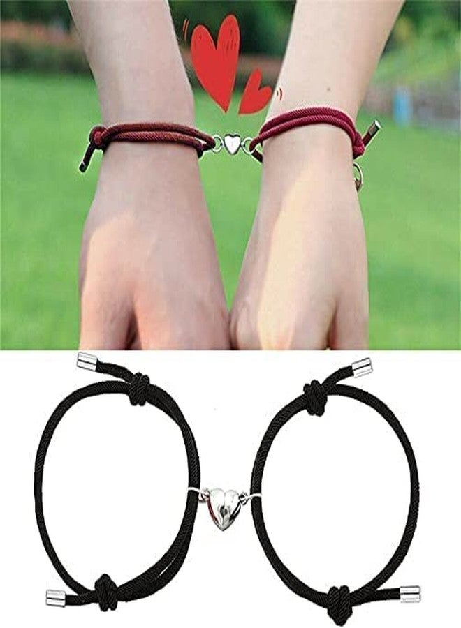BEAUTIVIA Two pieces Magnetic Couple Brceletss for Men Women, Magnetic Heart Attraction Matching Brcelets Lover Gifts forBoyfriend Girlfriend Best Friend (Black) - Image 2