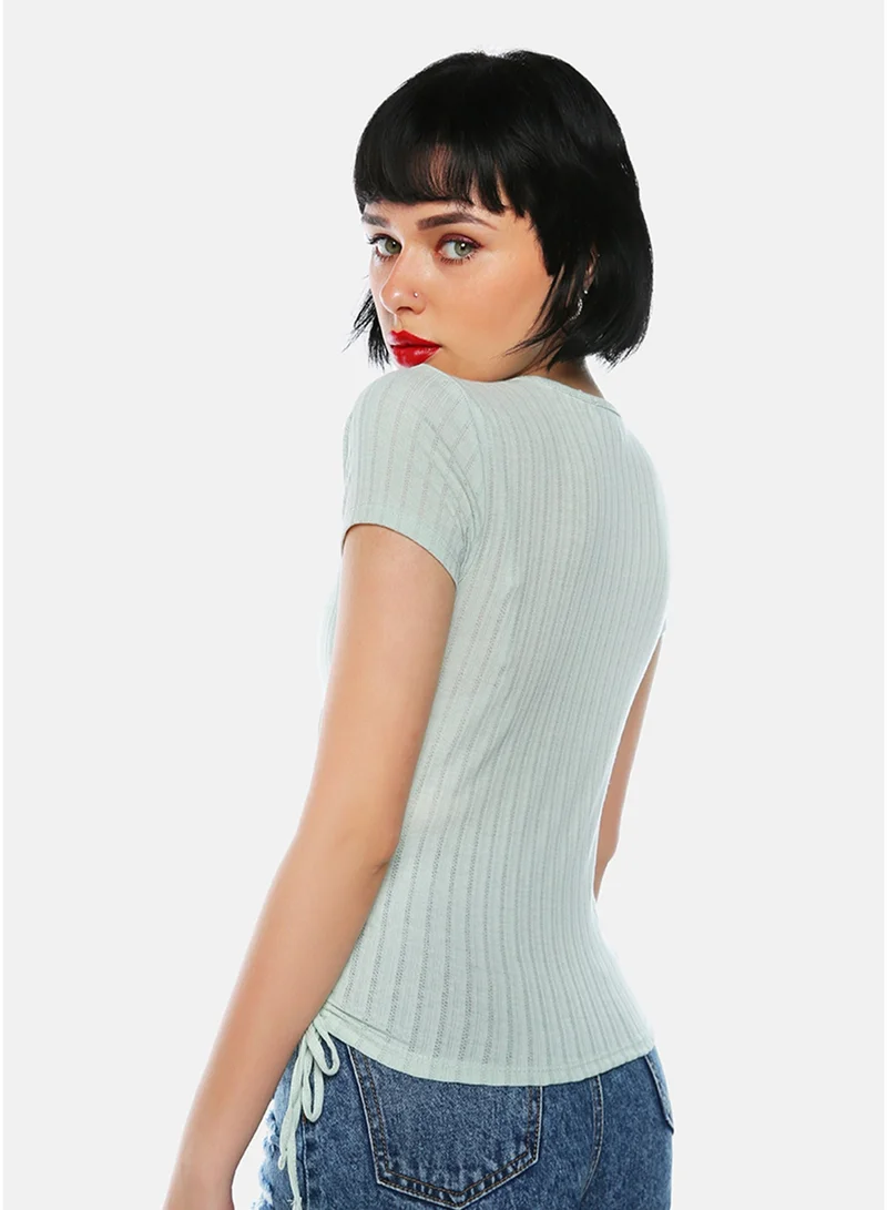 London Rag CL8402_SAGE GREEN London Rag Green Solid Rib Knit Wrap Top for Women | Best Price UAE