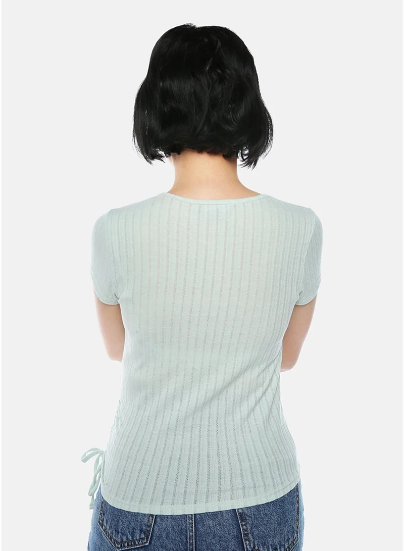 London Rag CL8402_SAGE GREEN London Rag Green Solid Rib Knit Wrap Top for Women | Best Price UAE