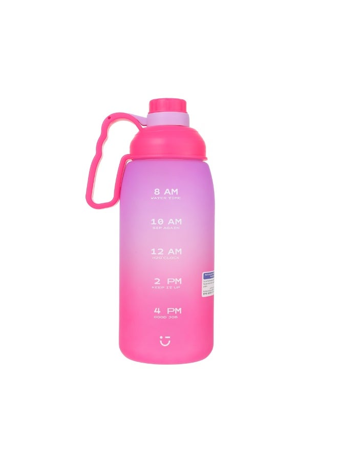 Miniso Stay hydrated with this 1800mL gradient plastic bottle featuring a convenient handle in purple and pink. 
