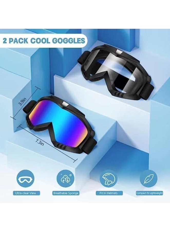 عام نظارات دراجات نارية، عبوة 2 قطعة لنظارات دراجات رباعية ذاتية التوازن، تحمي من الغبار ومضادة للضباب وعازلة للرياح، متوافقة مع الخوذات، للبالغين والرجال والنساء والشباب والأطفال. - Image 3