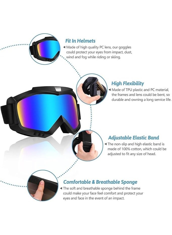 عام نظارات دراجات نارية، عبوة 2 قطعة لنظارات دراجات رباعية ذاتية التوازن، تحمي من الغبار ومضادة للضباب وعازلة للرياح، متوافقة مع الخوذات، للبالغين والرجال والنساء والشباب والأطفال. - Image 4