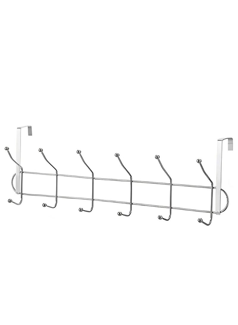 ANR Over The Door Hook Having 6 Hooks Heavy Duty Organizer Hanger Stainless Steel Towel Rack for Bedrooms Clothes Towels Purses Jackets and Bags Silver  - Image 1