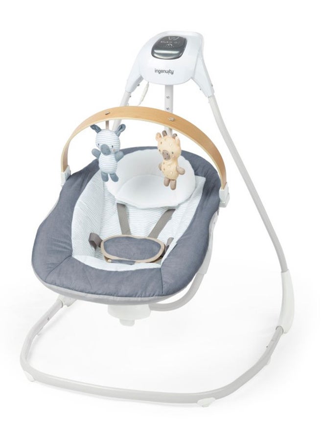 ingenuity - Simple Comfort Compact Soothing Swing With Usb Cord, Safety Harness, 2 Featuring Toys And Sounds, 0 - 9 Months, Chambray - Image 1