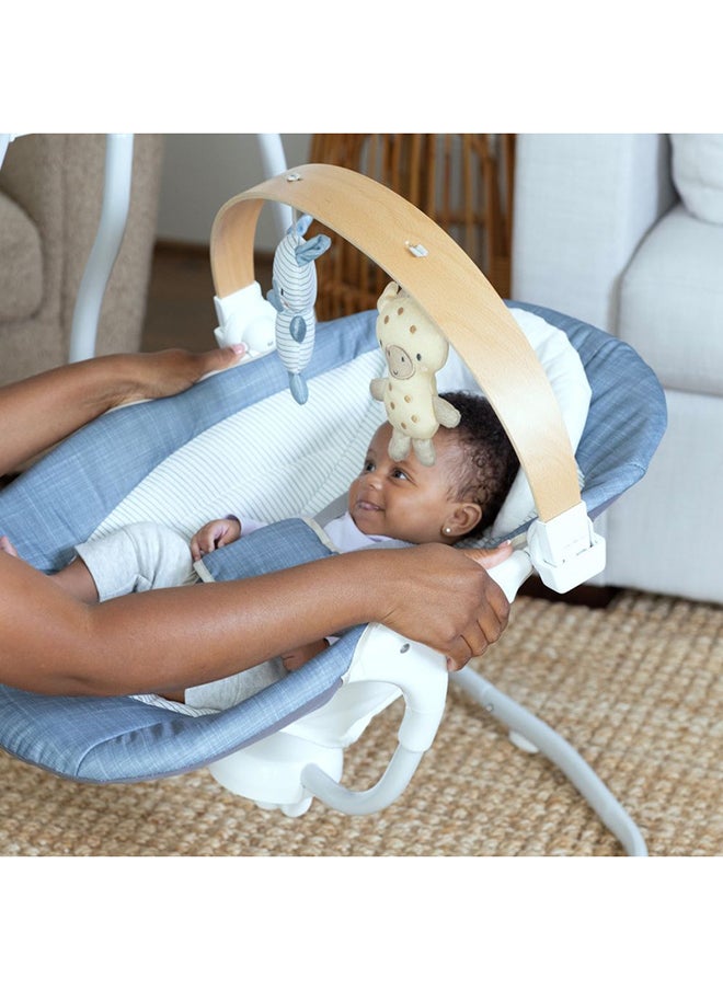 ingenuity - Simple Comfort Compact Soothing Swing With Usb Cord, Safety Harness, 2 Featuring Toys And Sounds, 0 - 9 Months, Chambray - Image 1