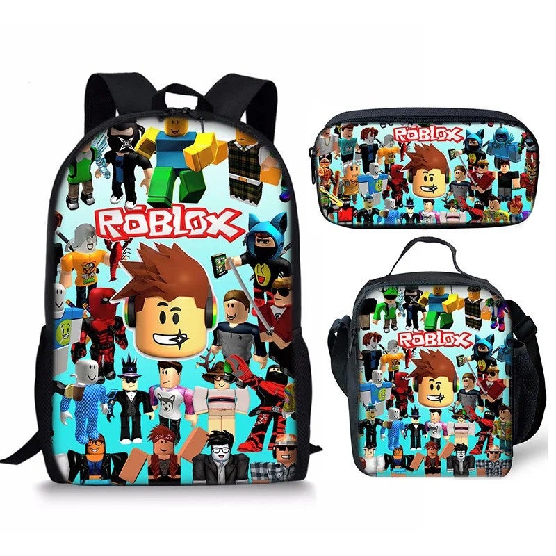 Bluejw 3D Printed Roblox Student Schoolbag Set Fashionable Waterproof Lunch Bag Pencil Case Backpack with Zipper Closure Made Polyester - Image 3