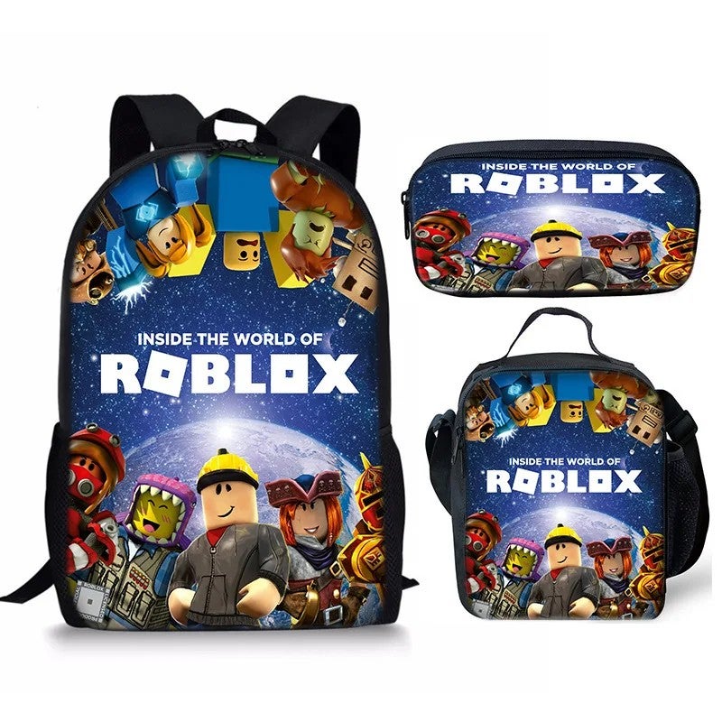 Bluejw 3D Printed Roblox Student Schoolbag Set Fashionable Waterproof Lunch Bag Pencil Case Backpack with Zipper Closure Made Polyester - Image 2