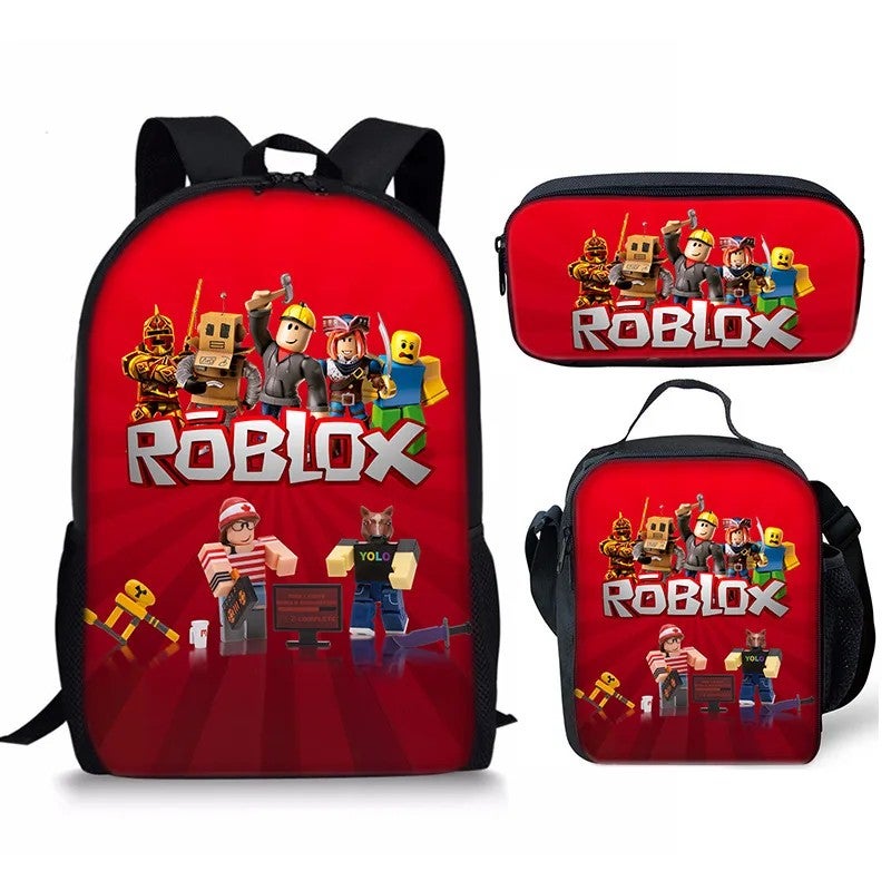 Bluejw 3D Printed Roblox Student Schoolbag Set Fashionable Waterproof Lunch Bag Pencil Case Backpack with Zipper Closure Made Polyester - Image 4