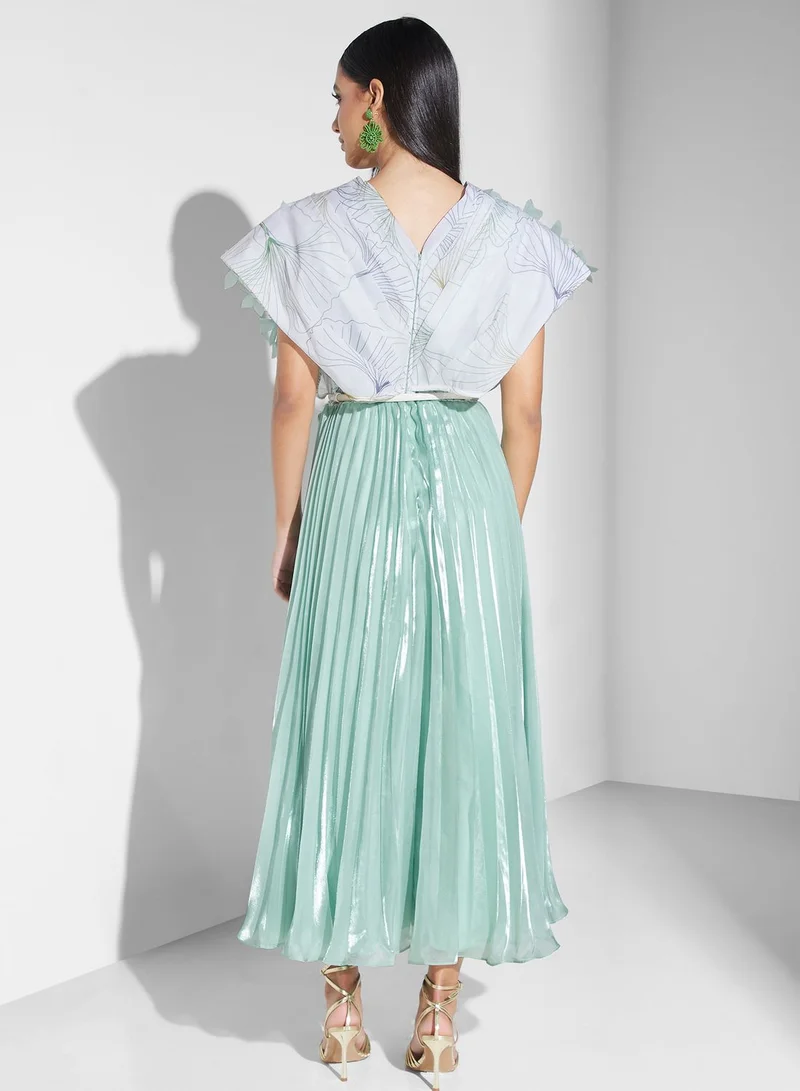 Threadz by Ajooni Plisse Belted Embellished Dress