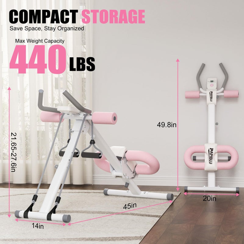 PAPIBLU Abdominal Trainers - Adjustable Ab Trainer Machine, Foldable Abdominal Workout Equipment with Knee Protection - Home Gym Systems for Men & Women - Pink - Image 3