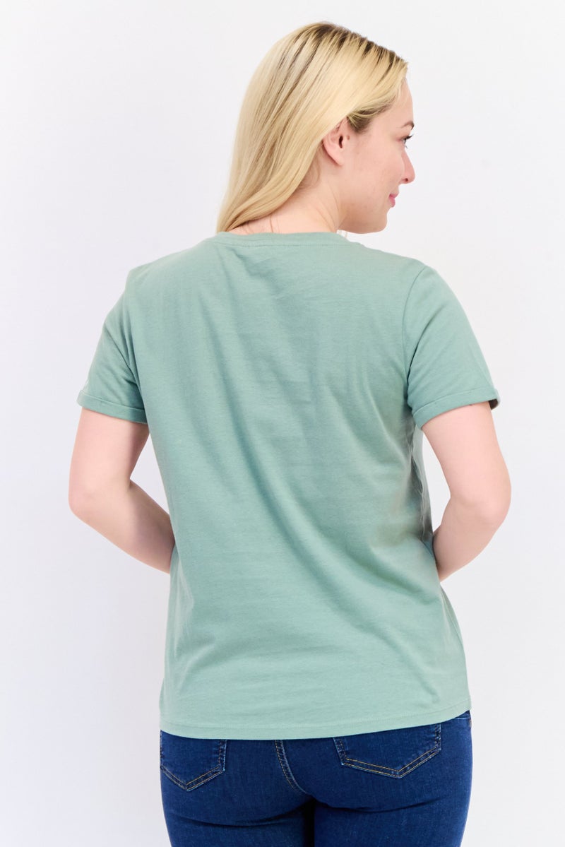 ONLY تي شيرت نسائي بقصة عادية بأكمام قصيرة، لون أخضر مريمي - Image 3