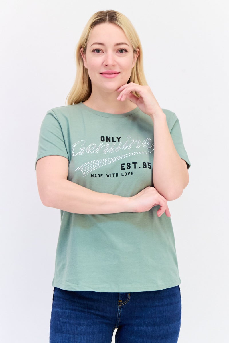 ONLY تي شيرت نسائي بقصة عادية بأكمام قصيرة، لون أخضر مريمي - Image 1