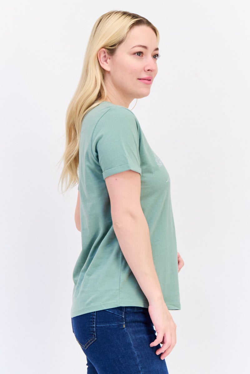 ONLY تي شيرت نسائي بقصة عادية بأكمام قصيرة، لون أخضر مريمي - Image 2