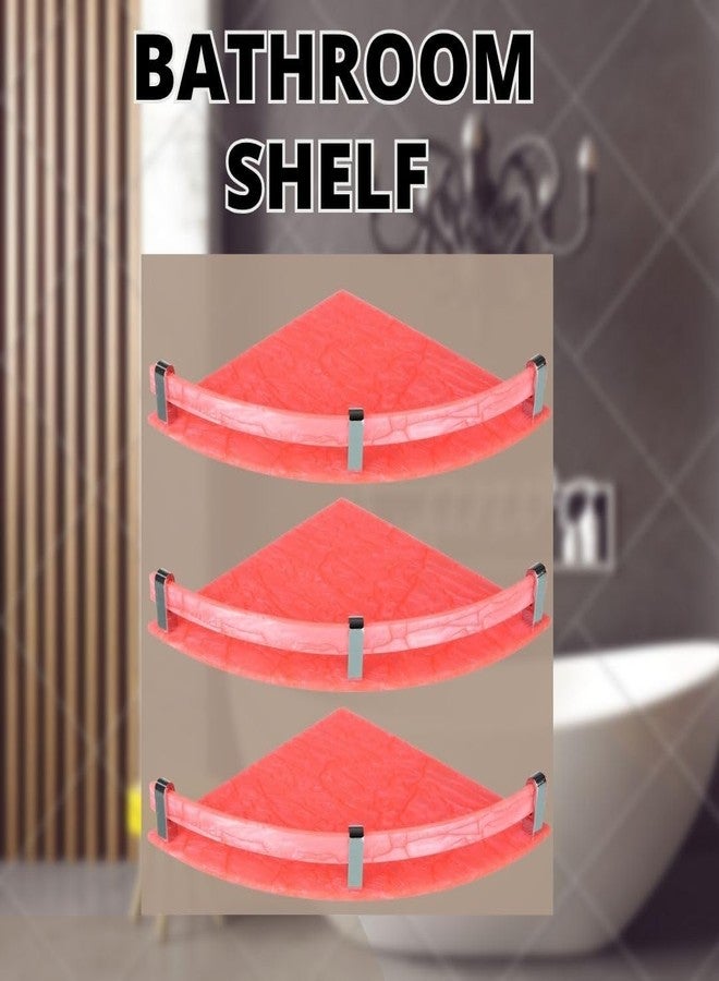 STIMULUS 8x8 Inch Pink Wall Mounted Acrylic Shelf Set of 3 | Bathroom & Kitchen Storage Corner Organizer - Image 2