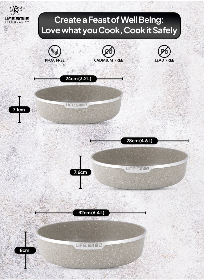 Life Smile 3-Piece Round Baking Pan, Multipurpose Bakeware Pans and Cooking Rolling Edge Granite Roaster Pan - Ultra Non-Stick Cake Mould Pan - Bakeware for Home Kitchen & Oven Baking 24/28/32cm  - Image 3