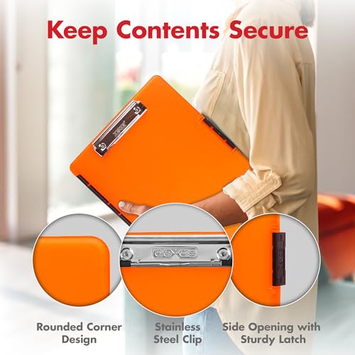 Dexas Slimcase 2 Plastic Clipboard with Storage and Side Opening, Neon Orange, Office Supplies Clipboards to Organize, Carry and Store, A4 Holder, Style and Functionality Nursing Clipboards - Image 2