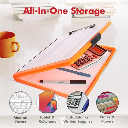 Dexas Slimcase 2 Plastic Clipboard with Storage and Side Opening, Neon Orange, Office Supplies Clipboards to Organize, Carry and Store, A4 Holder, Style and Functionality Nursing Clipboards - Image 3
