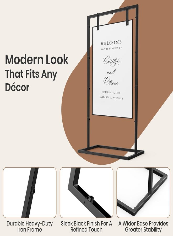 IPOW Wedding Sign Holder, Adjustable Welcome Wedding Sign Stand with Leather Sign Hanging Strap, Heavy Duty Easel Stand for Sign, Wedding Seating Chart Stand, Easel for Display, Square Backdrop Stand Black - Image 3