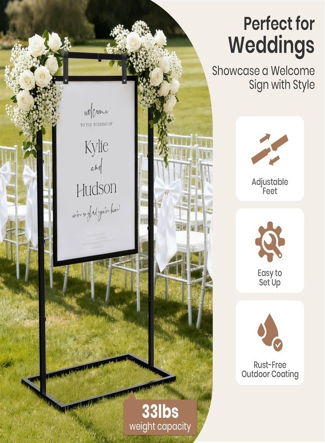 IPOW Wedding Sign Holder, Adjustable Welcome Wedding Sign Stand with Leather Sign Hanging Strap, Heavy Duty Easel Stand for Sign, Wedding Seating Chart Stand, Easel for Display, Square Backdrop Stand Black - Image 4