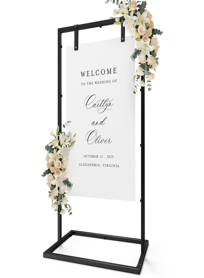 IPOW Wedding Sign Holder, Adjustable Welcome Wedding Sign Stand with Leather Sign Hanging Strap, Heavy Duty Easel Stand for Sign, Wedding Seating Chart Stand, Easel for Display, Square Backdrop Stand Black - Image 1