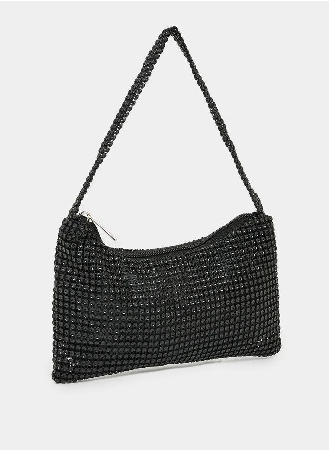 ستايلي Embellished Shoulder Bag with Zip Closure