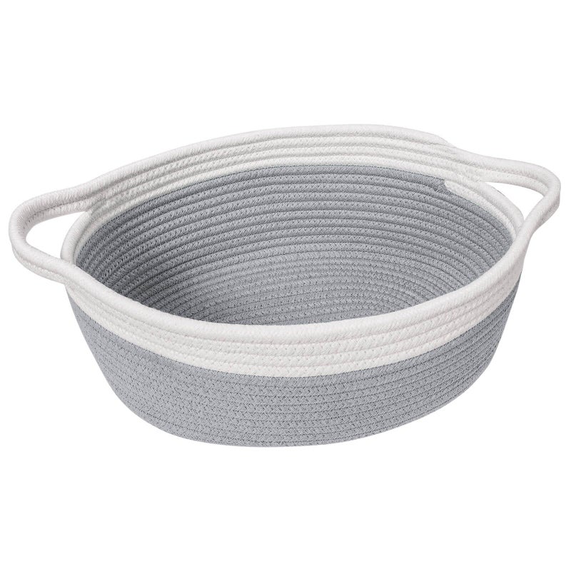 Goodpick Small Woven Storage Basket with Handles Cotton Rope Baskets for Gifts Empty Dog Toys Diapers Towels Easter Baskets for Kids 12 x 8 x 5 Gray