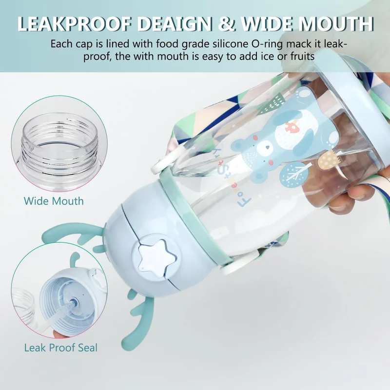 ماشو تريند Green Dinosaur Transparent Water Bottle 600ML - Kids Water Bottle, Water Bottle, Dino Water Bottle, Straw Water Bottle, Hanging Water Bottle
