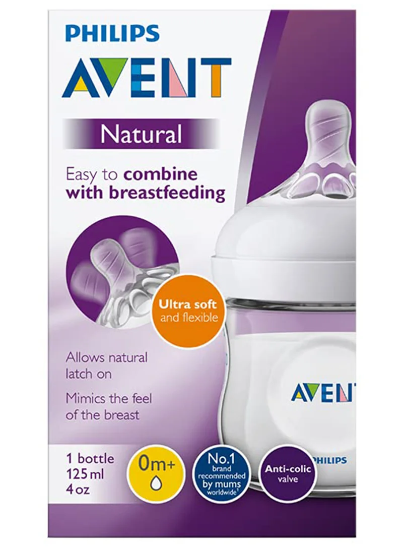 Philips Avent Anti-Colic Ergonomic Shape Natural Feeding Bottle 0M+, Clear - 125 ml