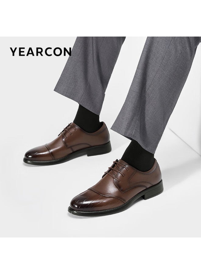 YEARCON Yierkang Men's Shoes, Business Formal Shoes, Three-joint Derby Shoes, British Style Groom Wedding Shoes, 96302w, Brown, Size 40 - Image 2