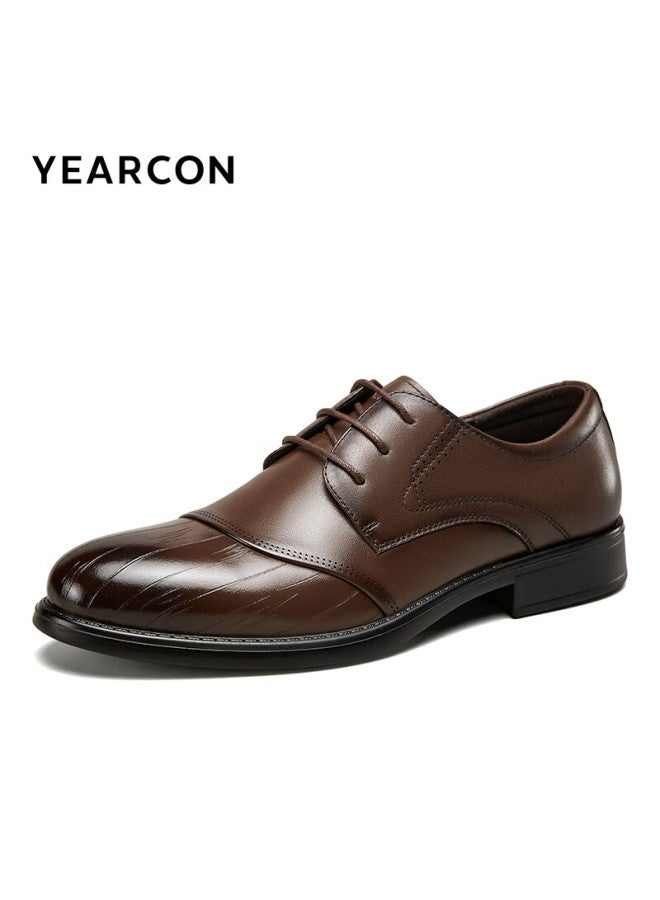 YEARCON Yierkang Men's Shoes, Business Formal Shoes, Three-joint Derby Shoes, British Style Groom Wedding Shoes, 96302w, Brown, Size 40 - Image 3
