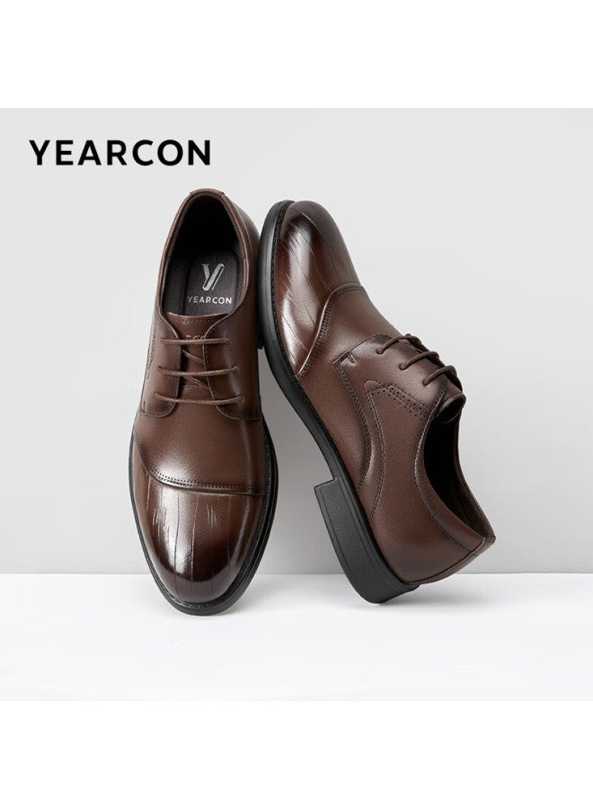 YEARCON Yierkang Men's Shoes, Business Formal Shoes, Three-joint Derby Shoes, British Style Groom Wedding Shoes, 96302w, Brown, Size 40 - Image 1