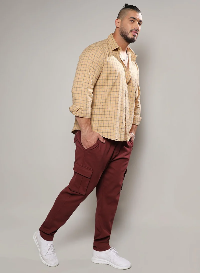 Instafab Plus Instafab Plus Men's Beige Contrast Tartan Plaid Shirt For Casual Wear | Spread Collar | Long Sleeve | Button Closure | Cotton Shirt Crafted With Comfort Fit For Everyday Wear