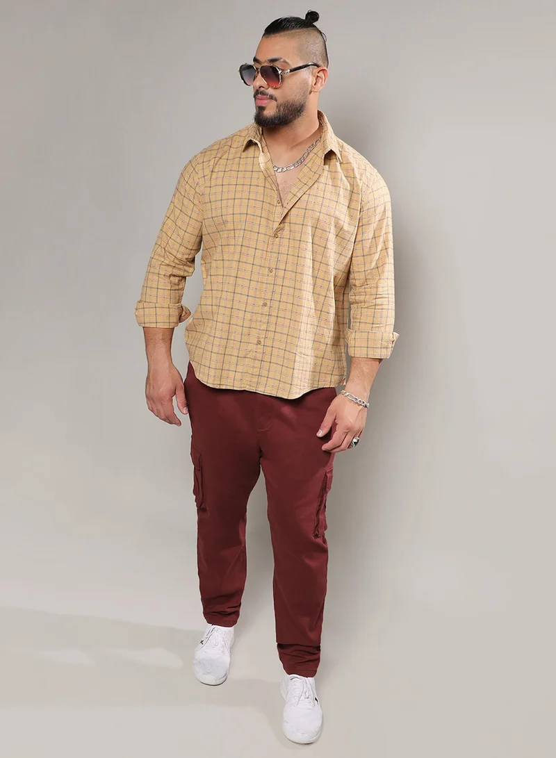 Instafab Plus Instafab Plus Men's Beige Contrast Tartan Plaid Shirt For Casual Wear | Spread Collar | Long Sleeve | Button Closure | Cotton Shirt Crafted With Comfort Fit For Everyday Wear